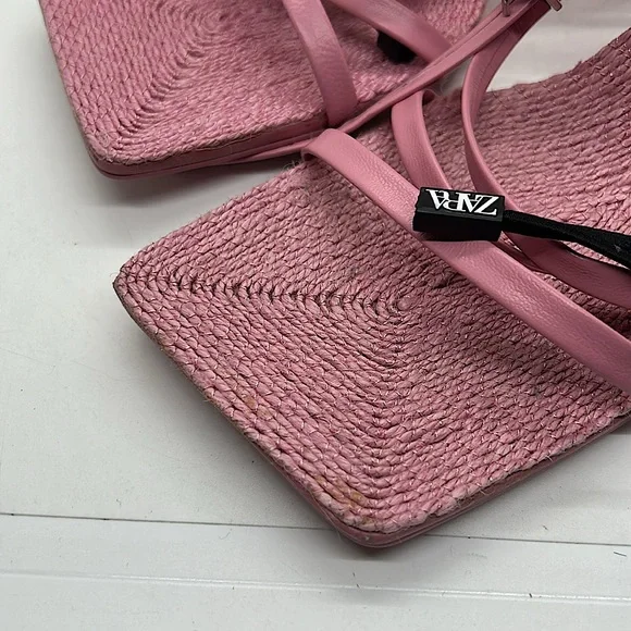 Zara Sexy Light Pink Strappy Leather High Heels Shoes **Size 39/US 8** 🌸🌸 - Picture 7 of 9